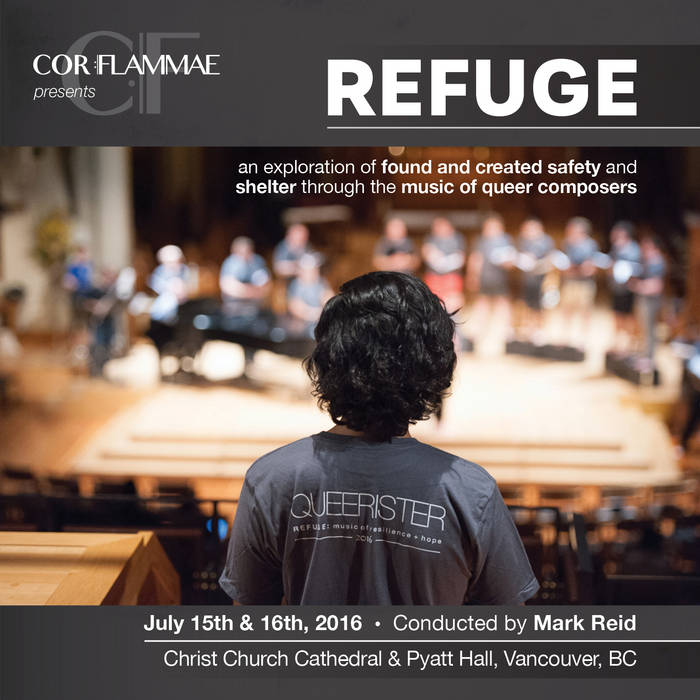 the back of a singer with a grey shirt that says Queerister, overlooking the rest of the choir on the floor below